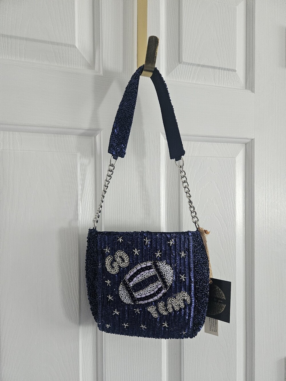 NWT Made In India Beaded 'Go Team' Football Themed Shoulder Bag